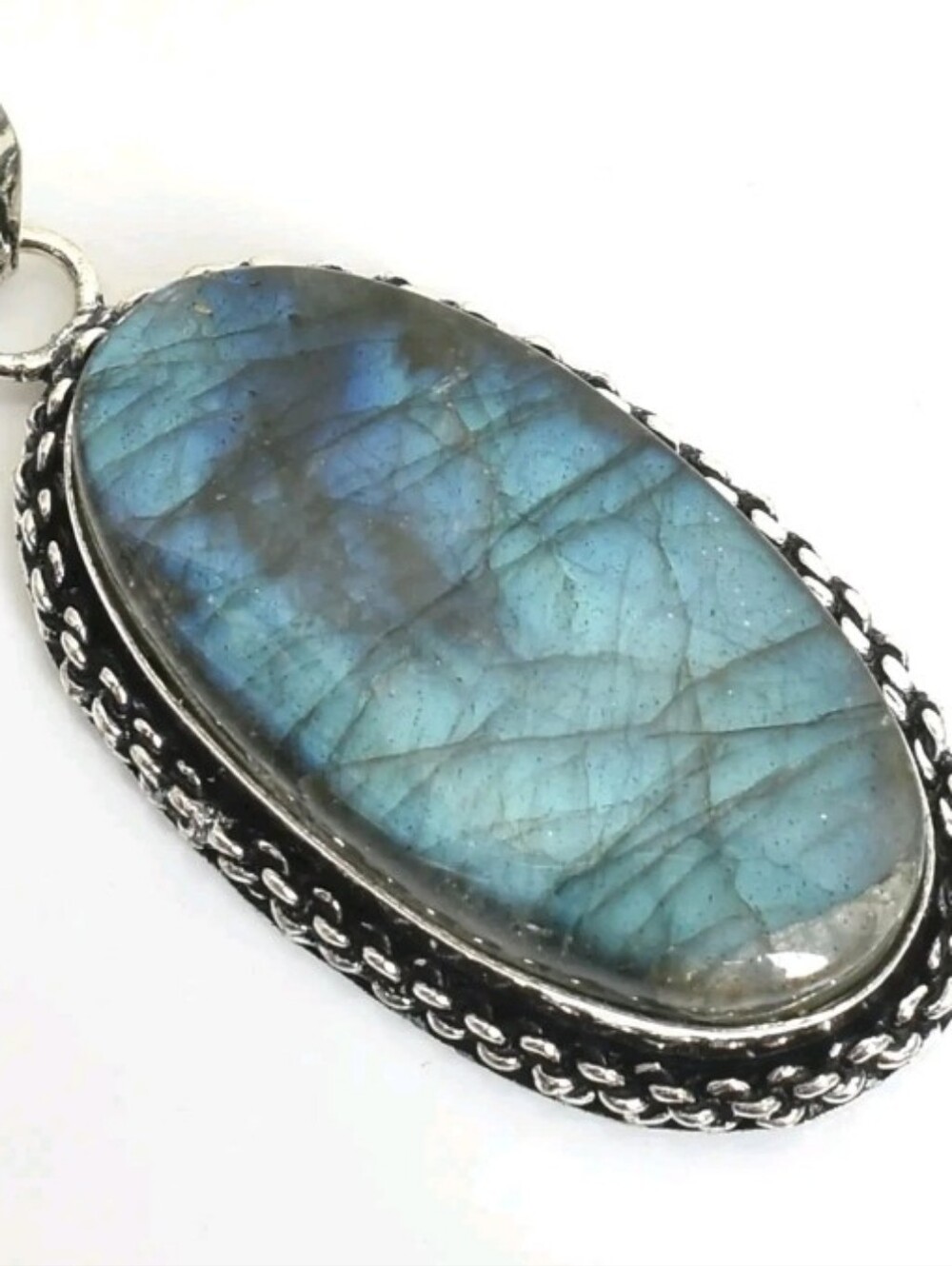 Large FLASHY Labradorite 925 Sterling Silver Statement Crystal Pendant NEW 2.2"